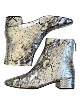 Like New J. Crew Leather Leona Metallic Snakeskin Boots Silver Black Size 7